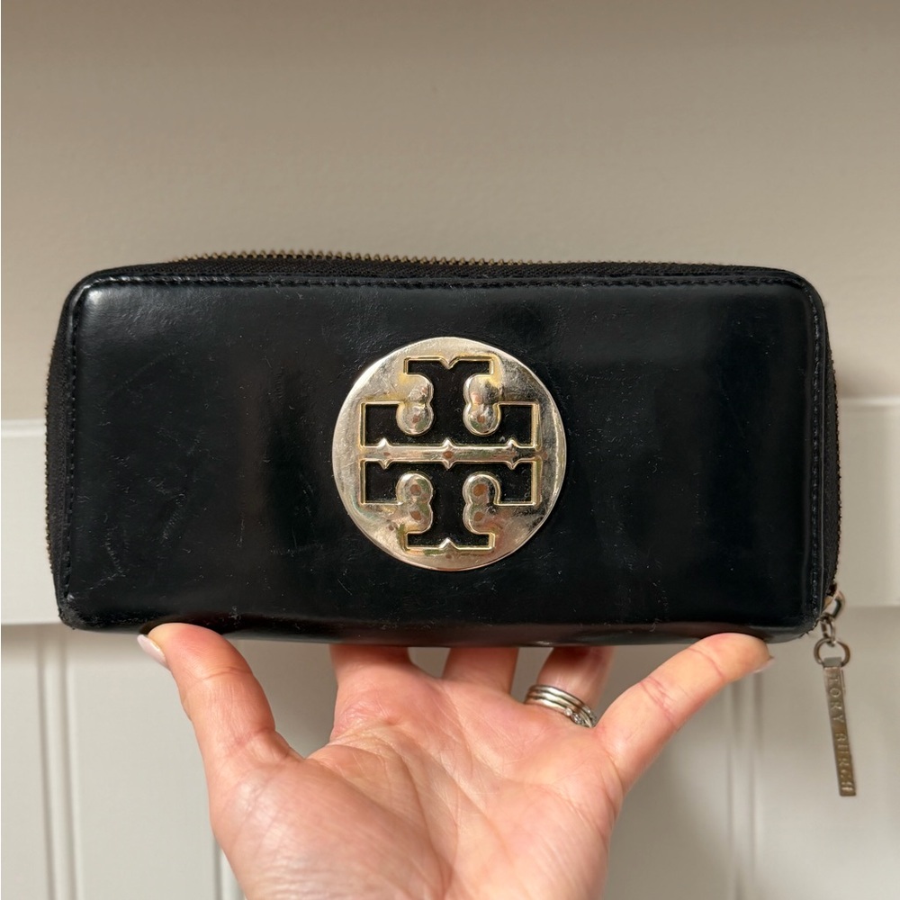 Tory Burch Black Clutch with Silver Emblem